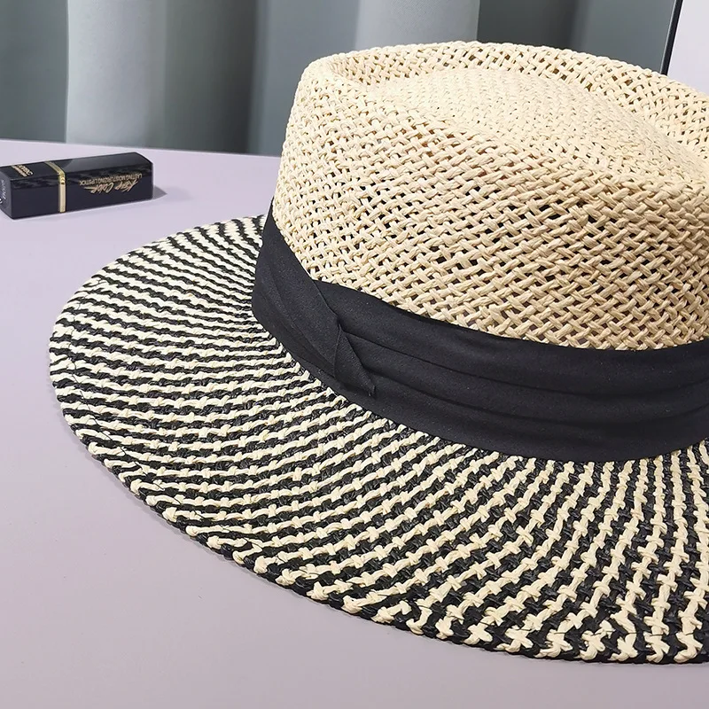 Womens Paper Straw Boater Hat Beach Flat Dress Fashion Show