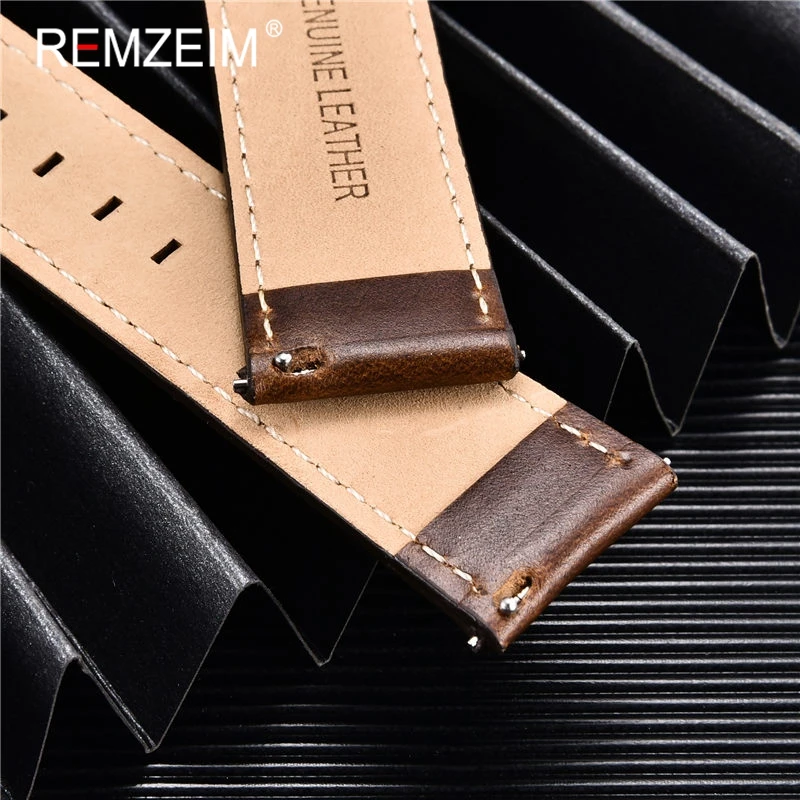 REMZEIM Retro Genuine Leather Watchband 18mm 20mm 22mm for Samsung Galaxy Watch 42mm 46mm Quick Release Bracelet Watchband Strap