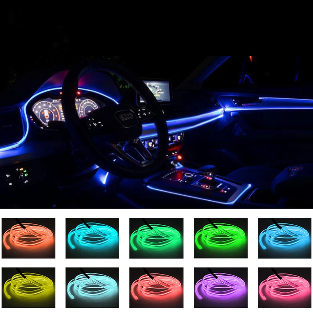 Decoration Accessories For Car LED Light Strip Atmosphere Dashboard Door Neon USB Wire Lamp Interior Ambient Bar 5/12V Universal