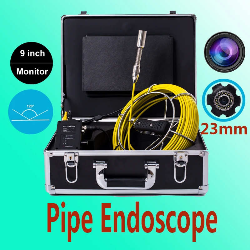 

9inch Large LCD Pipe Endoscope Camera 23mm IP68 Waterproof Drain Sewer Pipeline Inspection Equipment System 20m Cable 12pcs LEDS