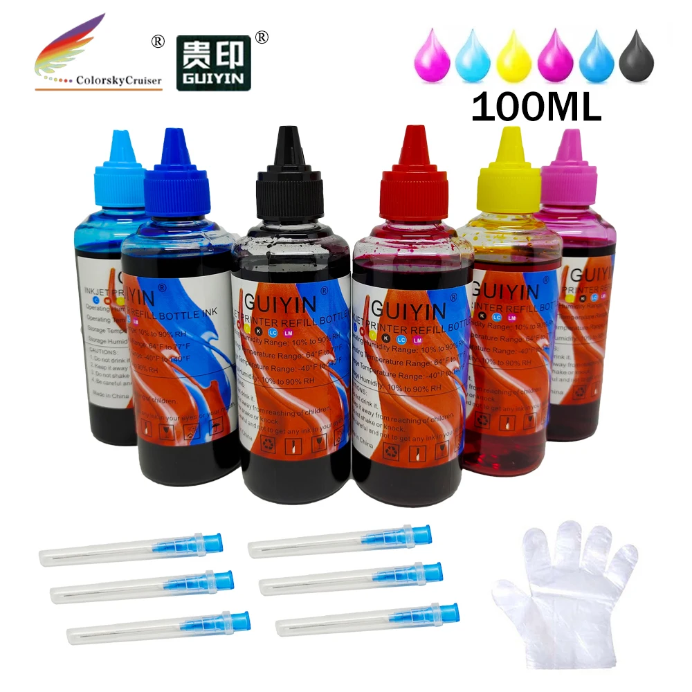 6 Color Refill Dye Ink for Epson IC6CL50 EP-301 EP-302 EP-702A EP-801A EP-802A EP-901A EP-901F EP-902A 100ml Each 6pcs per pack