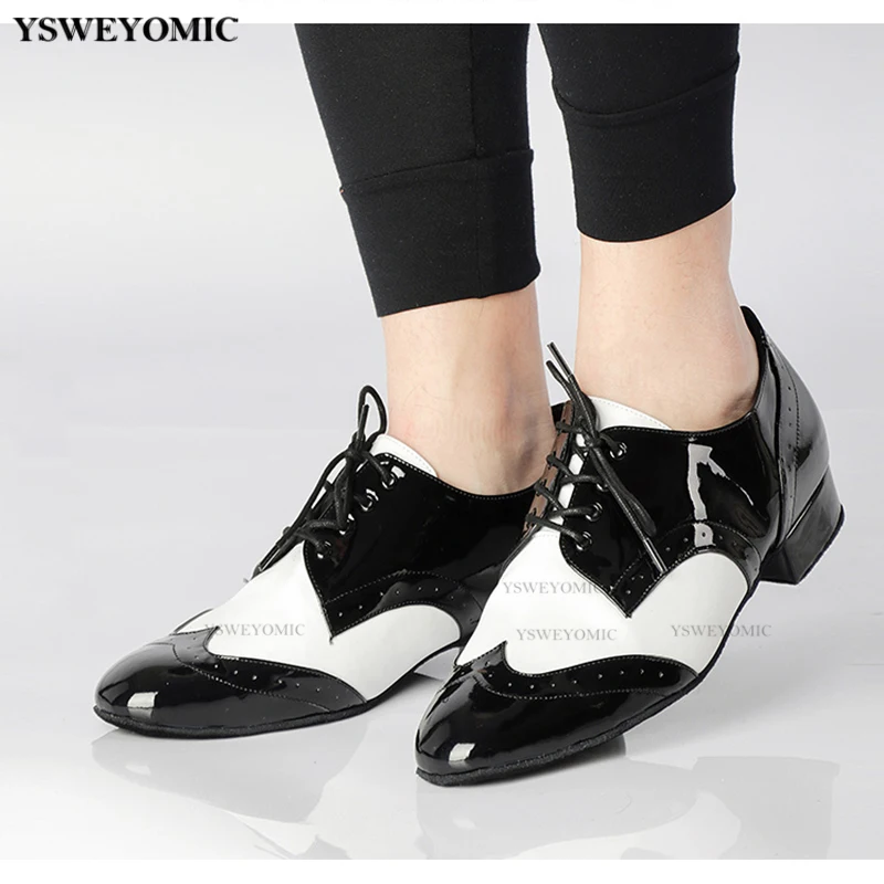 2021 Spring Summer Stylle Men Ballroom Dance Shoes Black White Leather Comfortable Breathable Latin Ballroom Dance Shoes 1inch