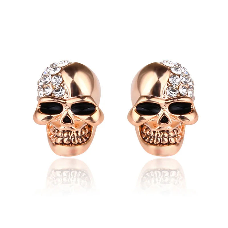 High Grade Rock Punk Crystal Skull Earrings Unisex Hip Hop Rhinestone Stud Ear Jewelry Party Gifts Halloween Acc Drop Shipping - view 2