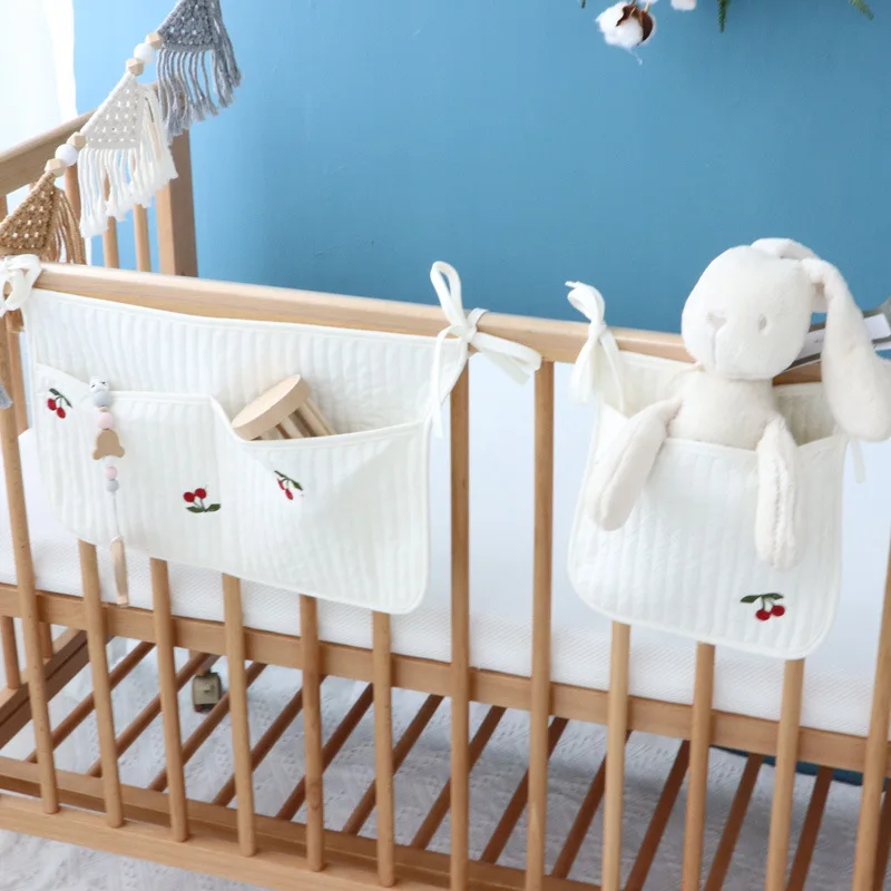 2pcs Baby Bed Hanging Storage Bag Cotton Newborn Crib Organizer Toy Diaper Pocket for Crib Bedding Set Nappy Store Bags