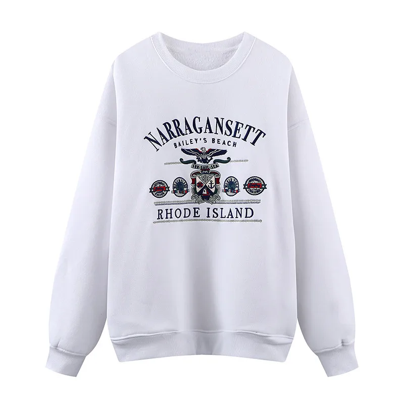 Oversize Girls Embroidery Cotton Sweatshirts 2022 Spring-Autumn Fashion Ladies Loose Pullovers Vintage Women Fleece Sweatshirt