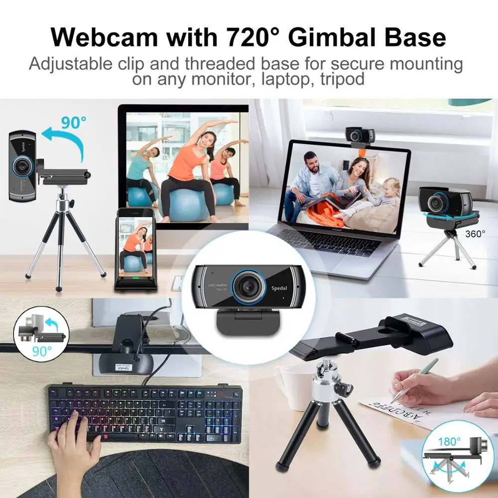 Spedal C920 1080p Hd Webcam with Microphone 100°Wide Angle Video Conferencing Live Streaming Free Drive for PC Mac Laptop