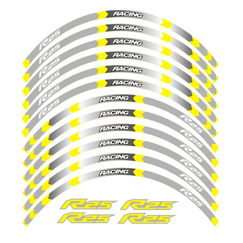 New high quality 12 Pcs Fit Motorcycle Wheel Sticker stripe Reflective  Rim For Yamaha YZF R25