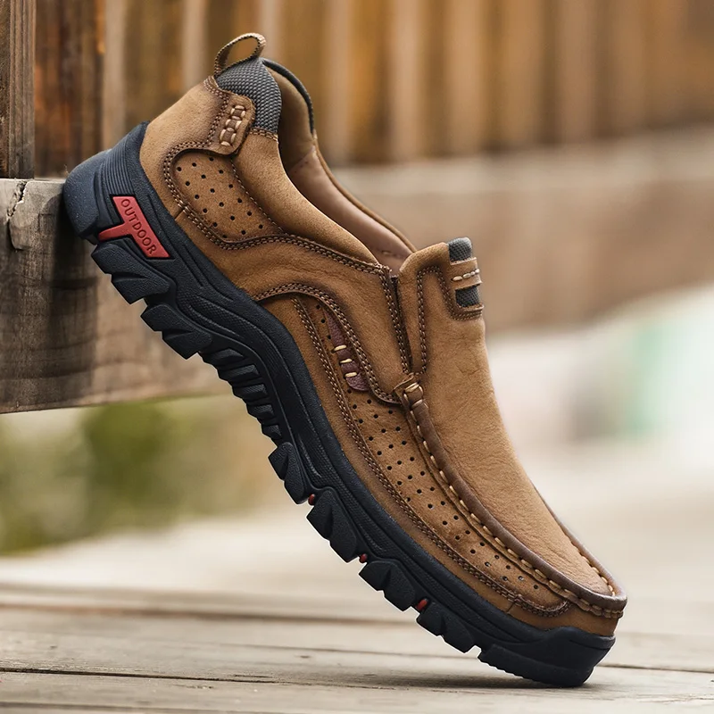 Outdoor men big yards of leather shoes head layer cowhide hiking shoes leather fashion men's shoes