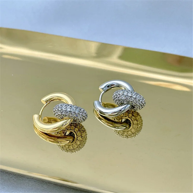 Kshmir 2021 Asymmetric Double Color Earrings Refined Senior Zircon Earrings Detachable Dual Use Large Ear Rim Girls Jewelry Gift