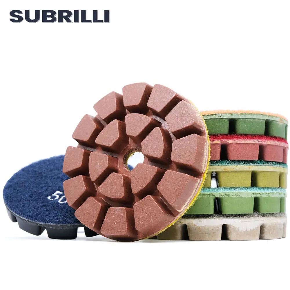 

SUBRILLI 3" 7pcs Diamond Grinding Disc Floor Polishing Sanding Pads for Concrete Granite Marble Terrazzo Repair Renovation Discs