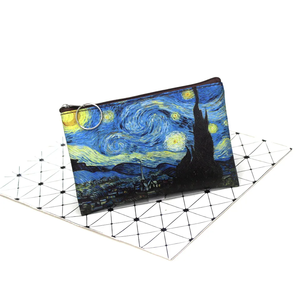 Mini monedero Vintage con pintura al óleo, tarjetero para niñas, cartera estampada a la moda para mujer, monedero portátil, bolso de bolsillo