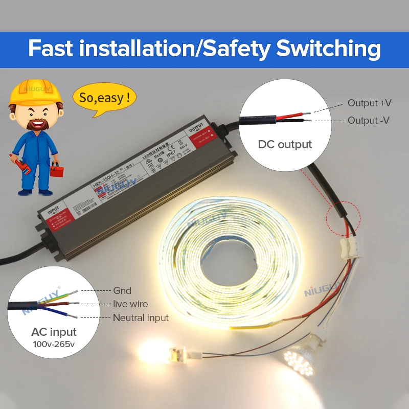 Imagem -05 - Transformadores de Iluminação 12v 24v Fonte de Alimentação Ip67 Impermeável ao ar Livre Ultra-fino Fonte de Alimentação Ac-dc 220v a 12v Led Driver 150w