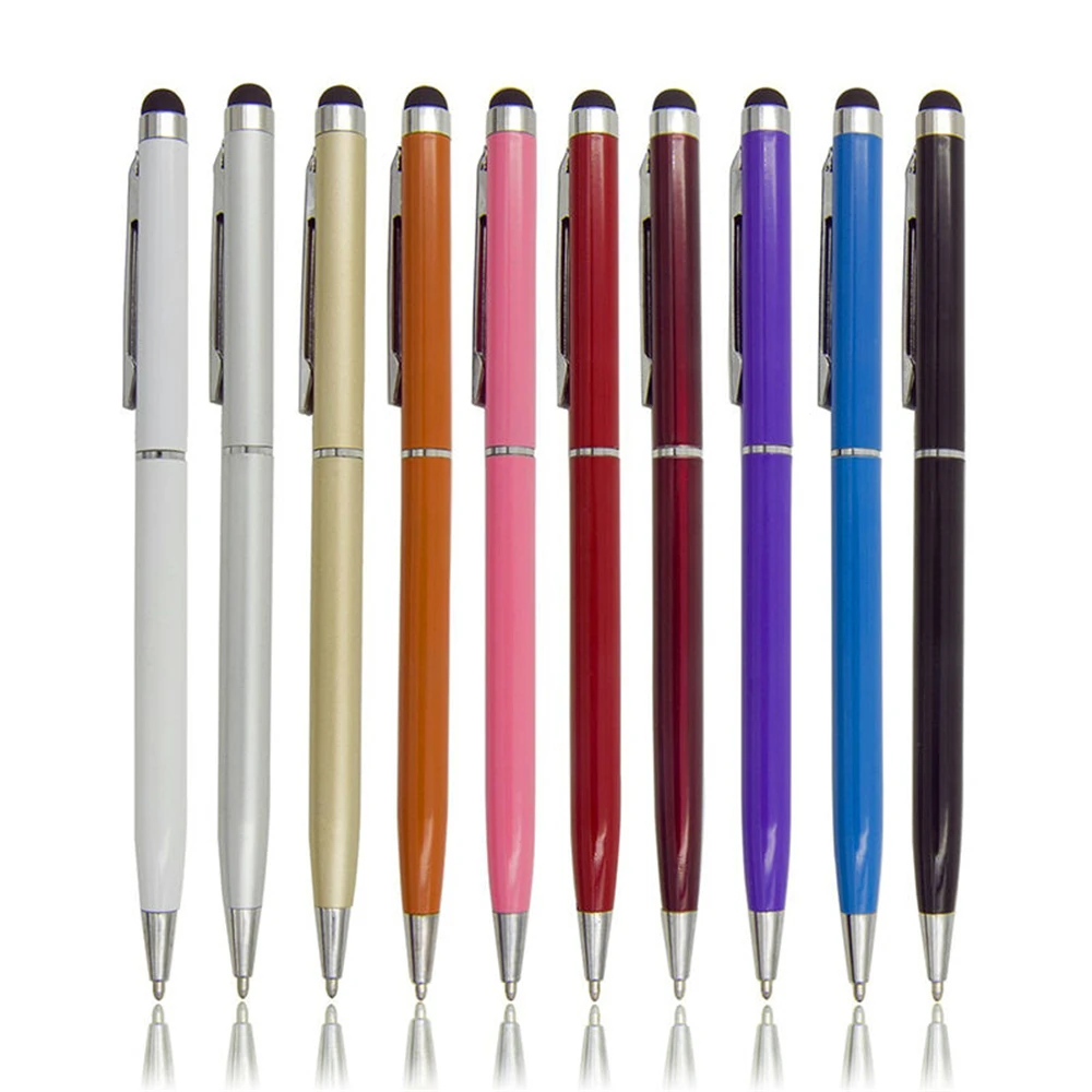 10Pcs/lot Dual Purpose Stylus Capacitive Pen 2 in 1 Screen Stylus Ballpoint Pen for iPad iPhone for Samsung Tablet