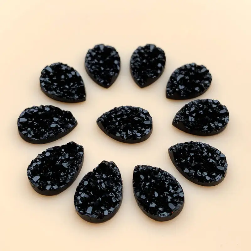 DIY Pure black Mineral Surface Water drop Resin 10*14mm 50pcs Flatback Cabochon DIY Craft Artesanato Accessories