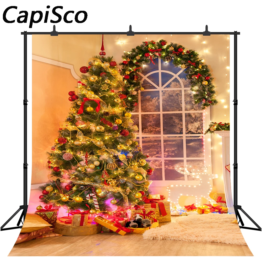 

Capisco Interior Christmas Tree light Photography Background Xmas new year Customized Photographic Backdrop for Photo Studio