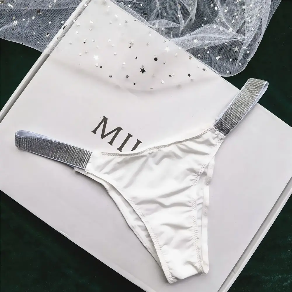 

Lingeries Underpants Thin Belt Half-Pack Hip Low Waist Crystal Briefs Underwear Female Panties Thongs