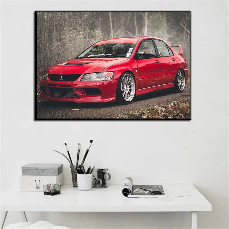 Supercar Posters Lancer Evo Red Car Print Classic Sportscar Wall Picture Canvas Painting Art