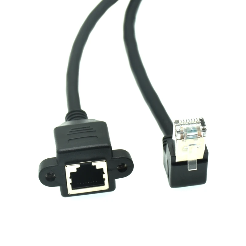 RJ45 Cable Male to Female Screw Panel Mount Ethernet LAN Network 8 Pin 90 Degree Right Angle Extension Cable 0.3m-1M