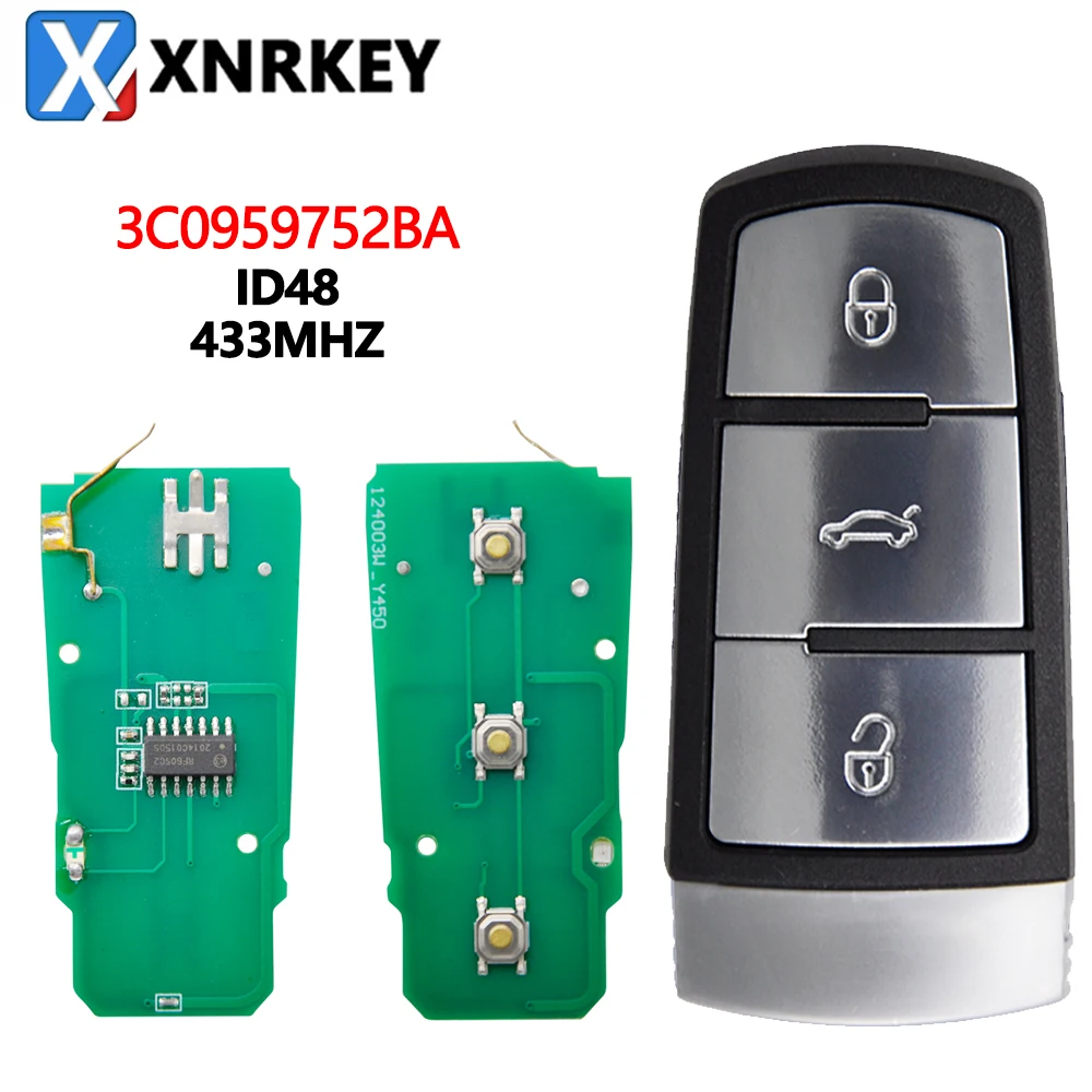 

XNRKEY 3 Button Not Smart Remote Key ID48 Chip 433Mhz FCC 3C0959752BA for VW Passat B6 3C B7 Magotan CC Car Key