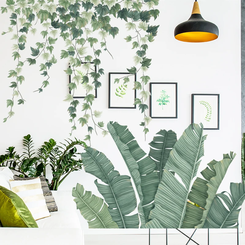 LuanQI Green Leaves Wall Stickers For Home Living Room Decorative Vinyl Wall Decal Tropical Plants DIY Kid Door Murals Wallpaper