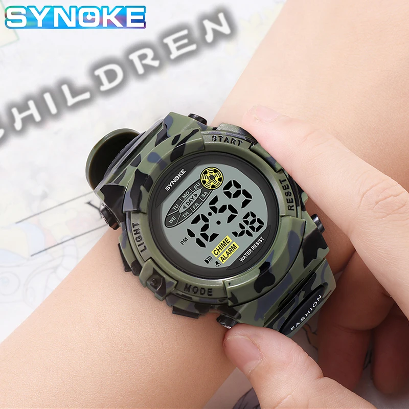 SYNOKE-relojes deportivos para niños y niñas, pulsera electrónica de silicona azul, resistente al agua, cronómetro Digital