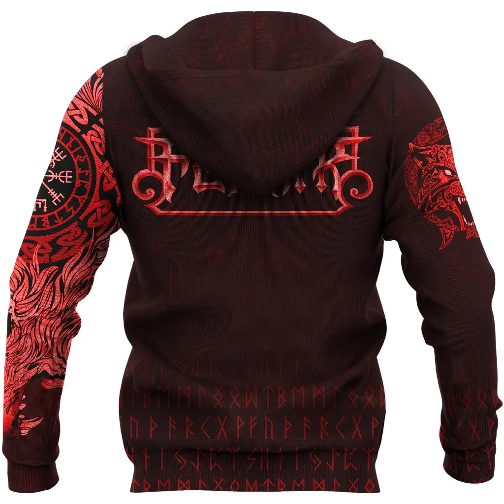 Sweat-shirt à capuche pour hommes, imprimé en 3D, motif Totem Viking, loup rouge, fermeture éclair, unisexe, mode décontractée, DYI279