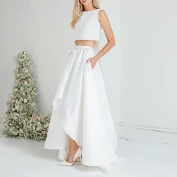 Mingli Tengda High Low Wedding Long Skirt Satin With Pocket For Bride Asymmetric Detachable Wedding Dress Train Prom Skirts Saia