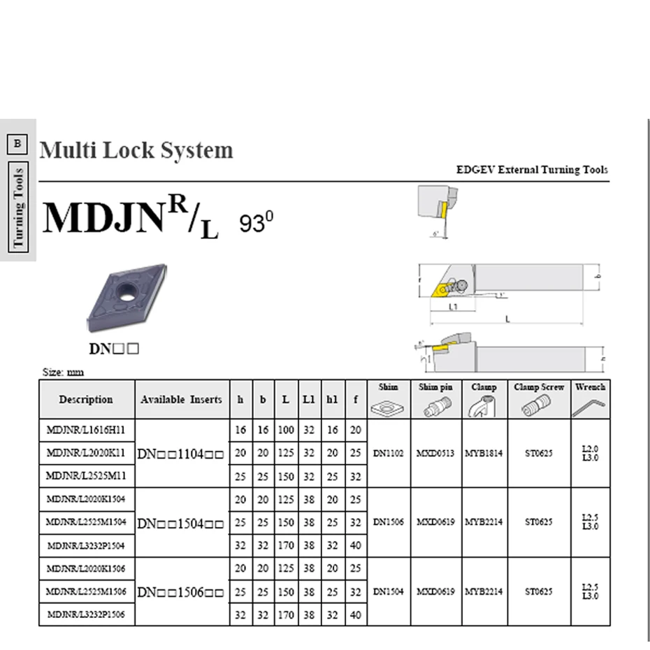 EDGEV 16mm 20mm 25mm MDJNR MDJNL 1616H11 2020K11 2525M11 2020K15 2525M15 CNC External Turning Tools Holder Lathe Metal Cut DNMG