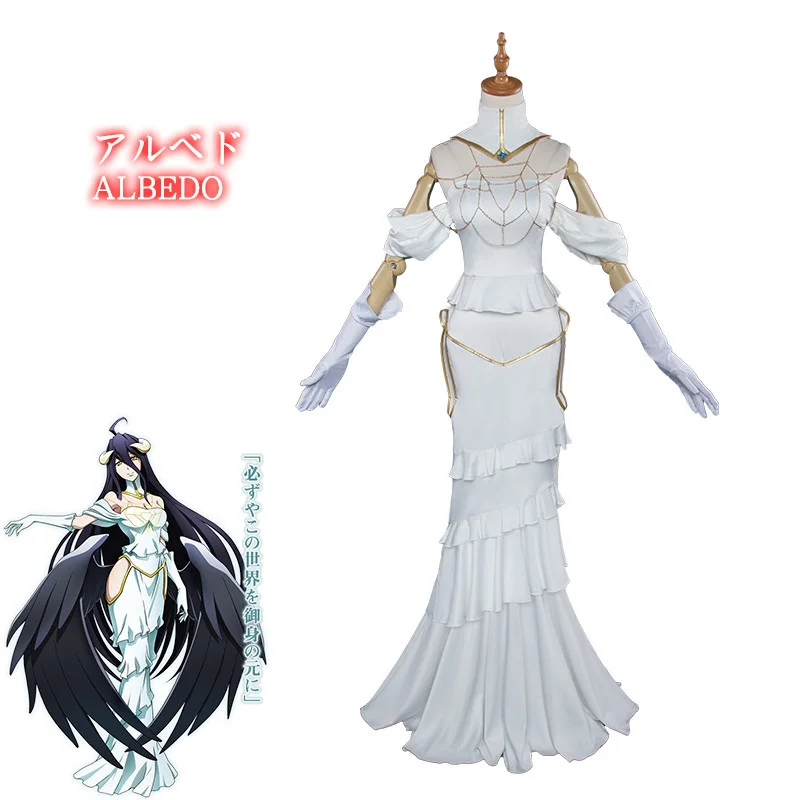 Albedo Cosplay Anime Overlord Cosplay Costume Women White Dress Overlord Albedo Costume Halloween