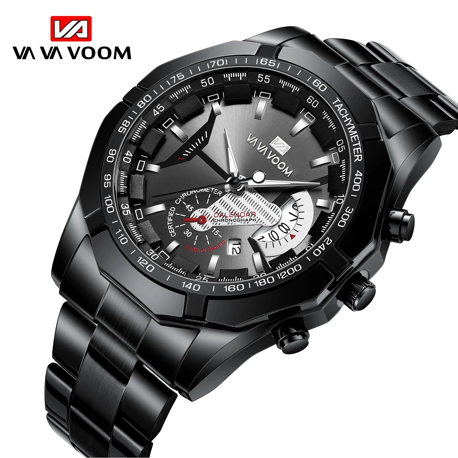 VAVA VOOM Watches Men Sport Stainless Steel Band Waterproof Casual Military Outdoor Luxury Quartz Watch часы мужские Silver