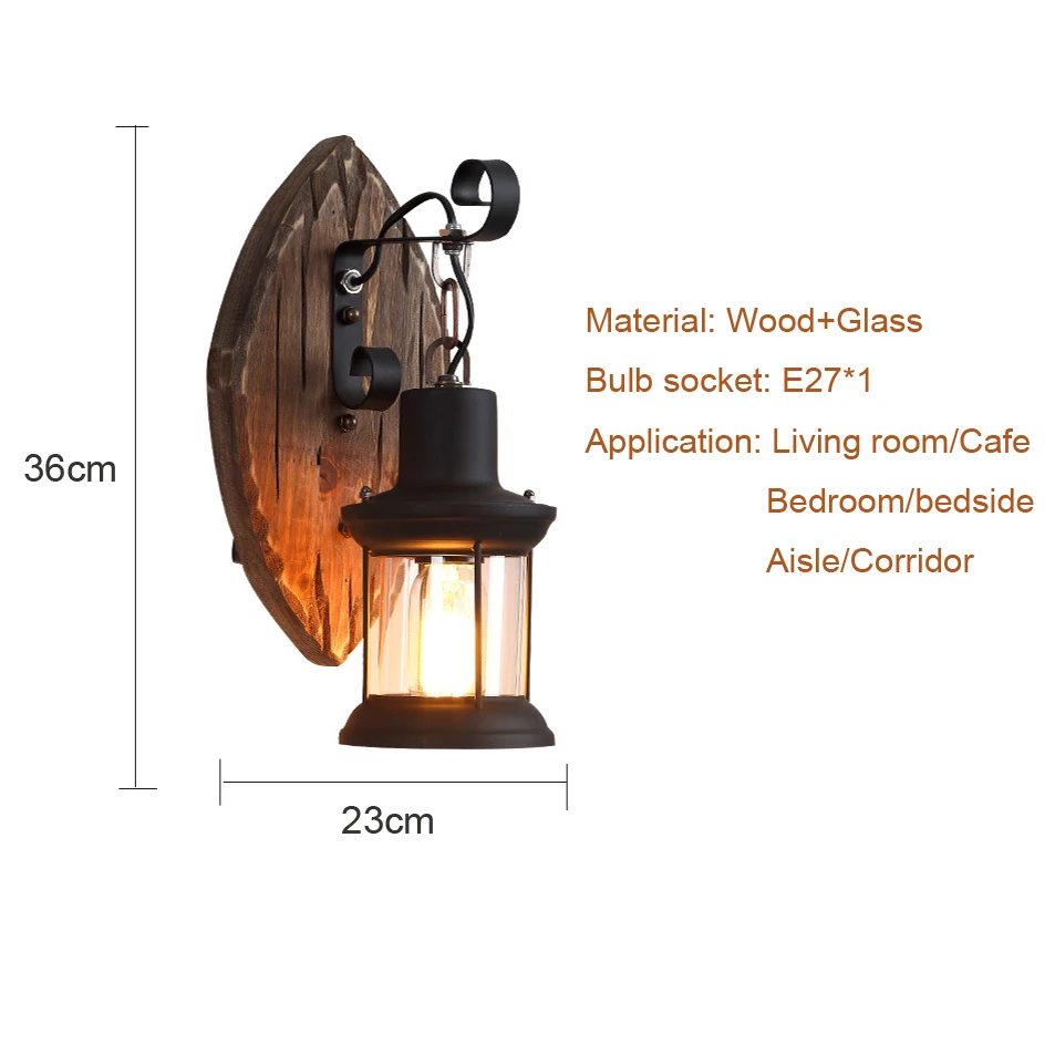 Imagem -02 - Vintage Glass Wall Light Loft Light Wood Light Restaurante Café Bar Escada Corredor Lâmpada de Cabeceira Candeeiro E27