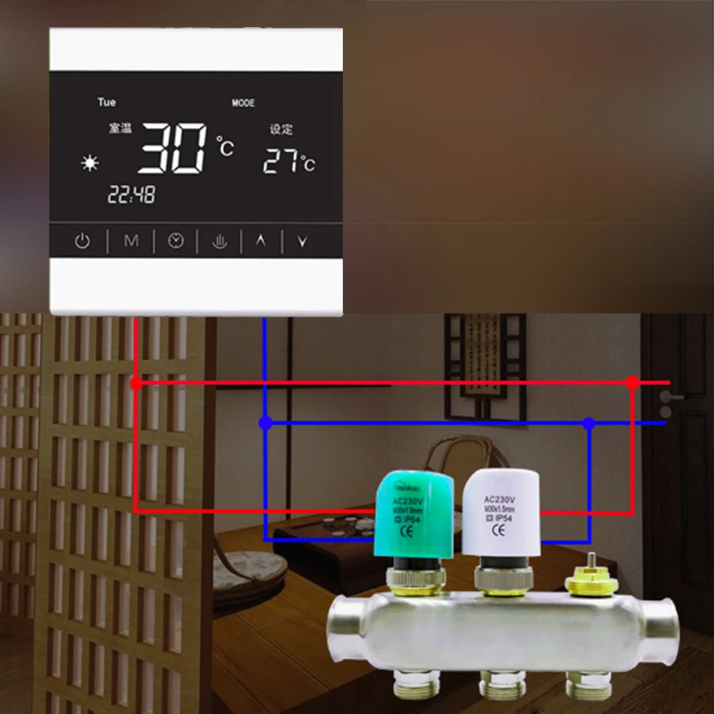 Cabezal de válvula de actuador térmico eléctrico, colector de termostato NO/NC de 230V, radiador de calefacción por suelo radiante