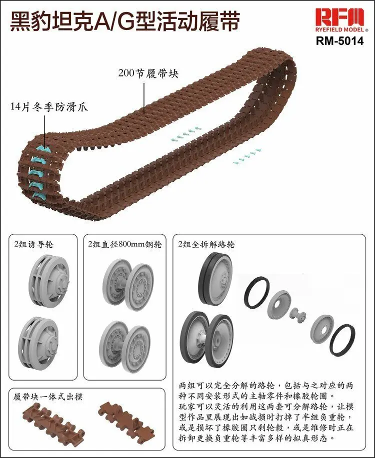 Rye Field Model RM-5014 1/35 Workable Track Links for Panther Ausf.A/G Model Kit