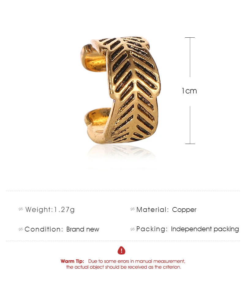 1 PCS Simple U-shaped Ear Cuff Non Pierced Clip Earrings Vintage Antique Gold Color Leaf Carved Ear Ring Cuff Earrings