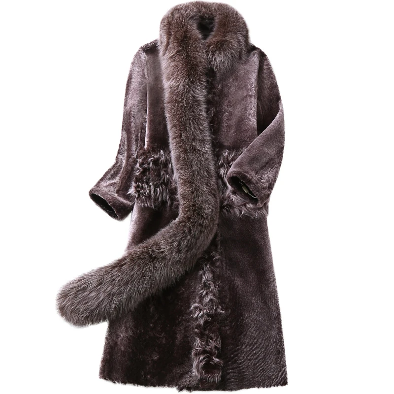 Arrival Winter New Warm Wool Fur Leather Jacket Women Natural fox fur collar coat abrigo cuero genuino dama LX2021