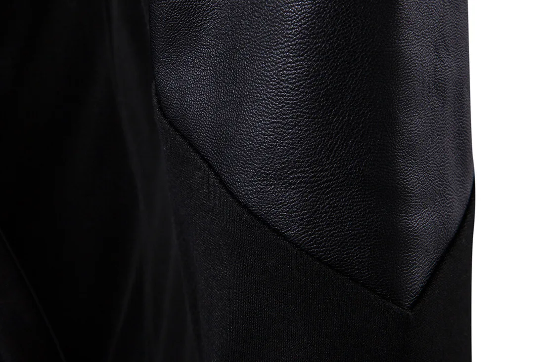 Fashion Black Leather Patchwork Turtleneck Jackets Overcoat Men Spring Autumn Punk Motor Coat Men Slim Plus EUR Size