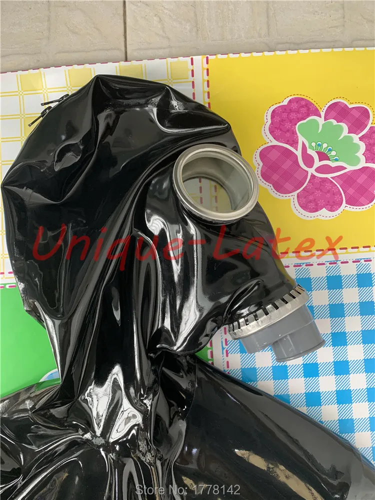 MEN LATEX CATSUIT FULL COVER LATEX UNITARD WITH GAS MASK BACK ZIP AND CROTCH ZIP