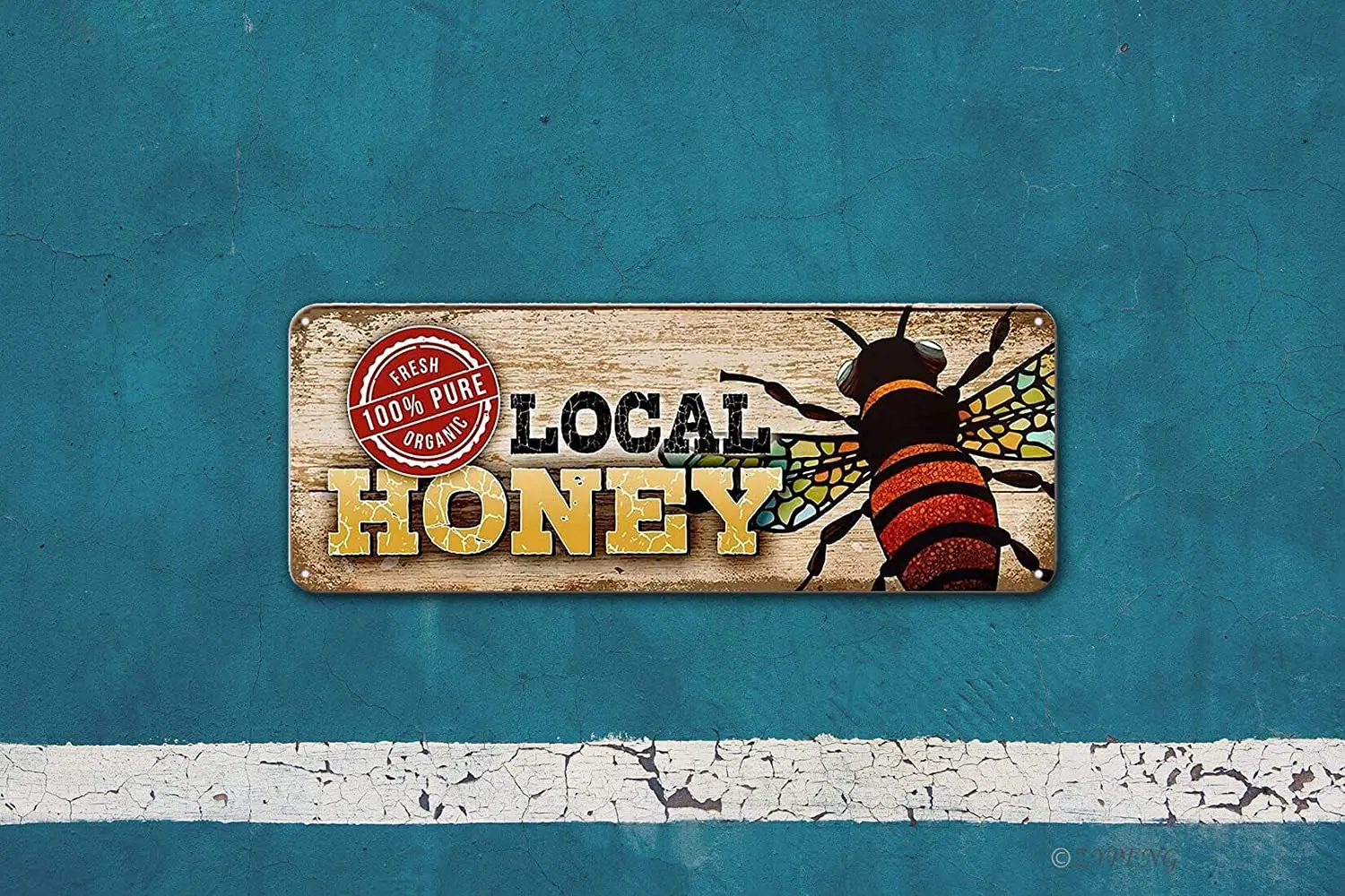 ZYPENG Metal Signs Wall Decor Tin Sign Fresh Organic Local Honey/bee Retro Posters 6 x 16 inches