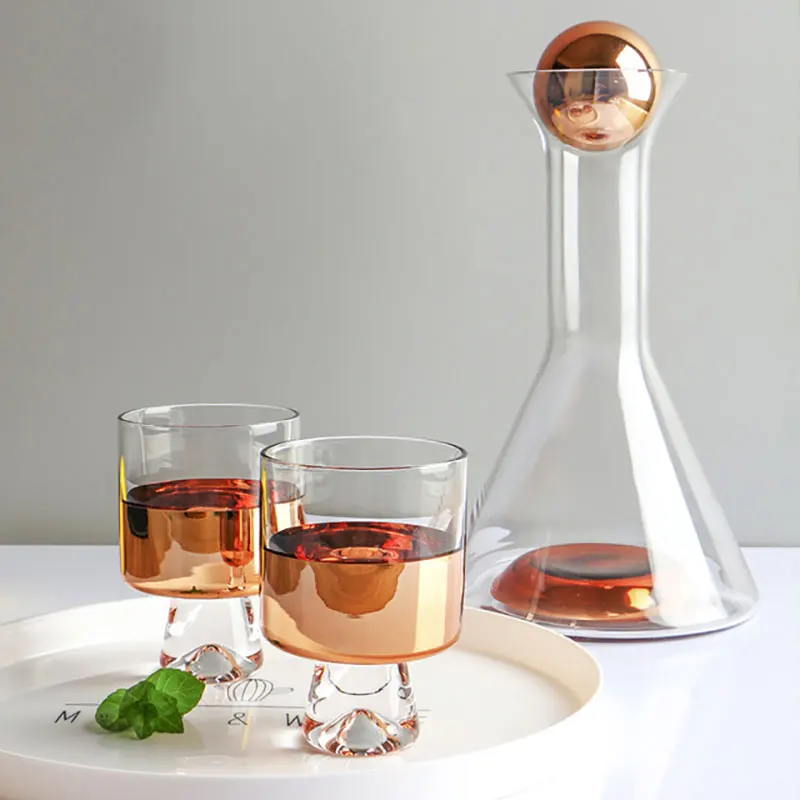 1 Bottle 2 Cups Whiskey Decanter Wine Decanter Copper Coated Whisky Wine Glass Smoked Gradient Beautiful Wine Decanter Set