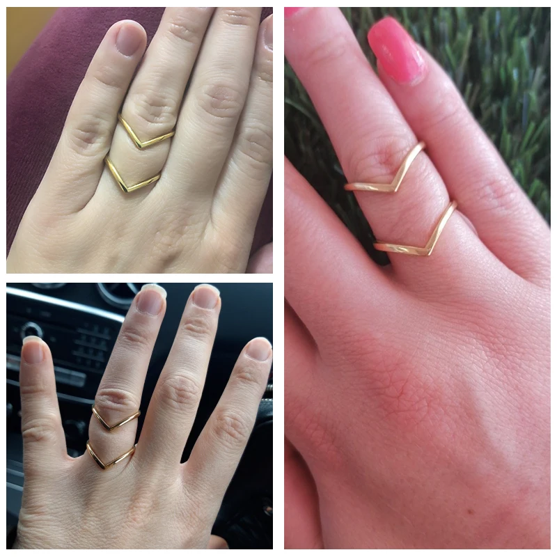 Vnox Women Simple V Shaped  Rings for Party Jewelry,Gold Rose Gold Color Stainless Steel Geometric Ring Gifts for Female