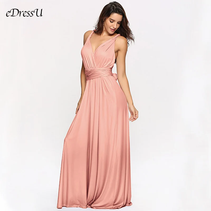 Pink Evening Dress Convertible V-Neck Long Dress A-line Sexy Vestido de Fiesta Robe de Soiree Elegant Formal Dress YSM-2035