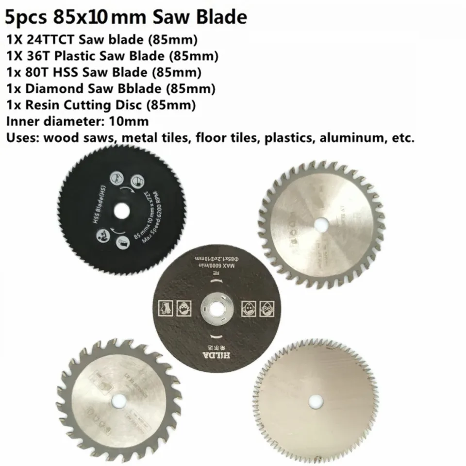 5pcs 85mm lame per sega per legno per utensili elettrici multifunzione lama per sega circolare foro 10mm disco da taglio per legno