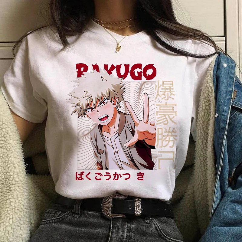 Katsuki Bakugo japońskie Anime drukuj Goth damska koszulka na co dzień podstawy o-kołnierz biała koszula z krótkim rękawem damska Tshirt,Drop Ship