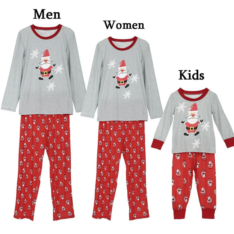 Christmas Family Matching Pajamas Set Men Women Kids Sleepwear Nightwear Santa Claus Top+Bottoms Cotton Outfit Set Plus Size