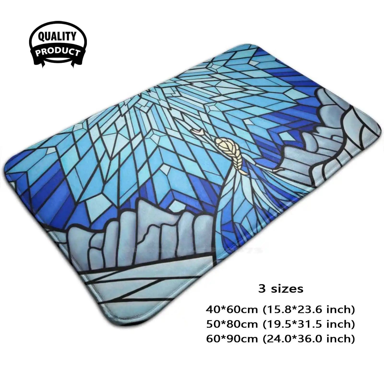 Fractals In The Stained Glass Window Soft Cushion Home Carpet Door Mat Car Rug Winter Magic Blue Ice Mountain Snowflake Stained