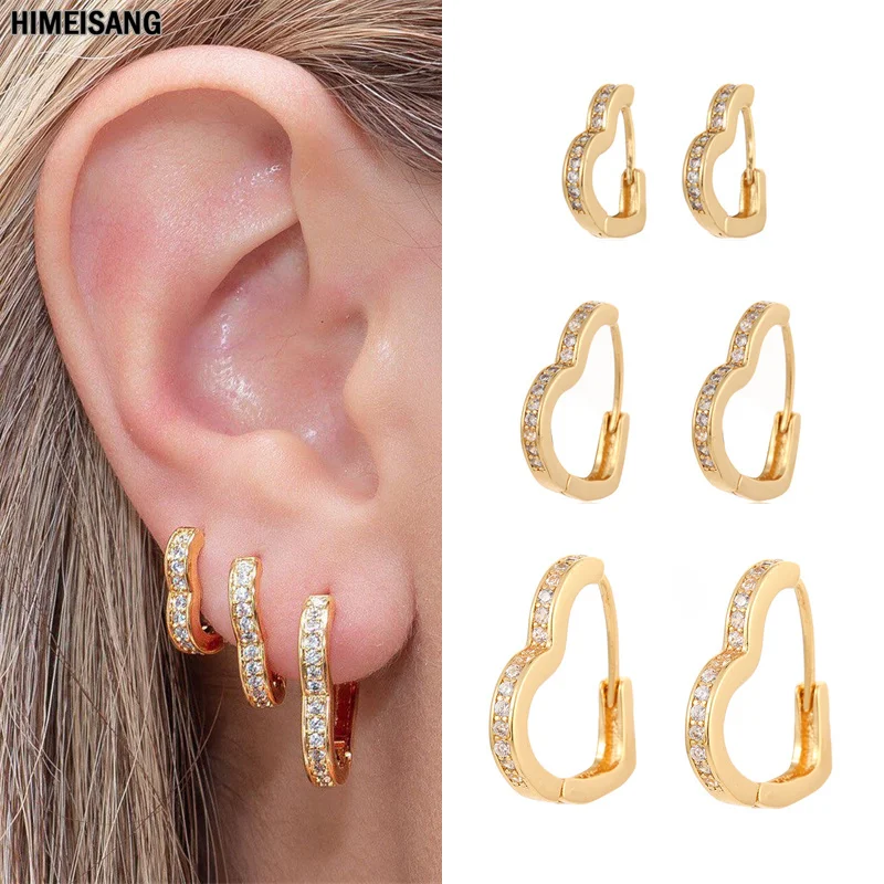 

Gold Silver Filled 23mm 19mm 15mm Girls Higgle Earring CZ Zircon Heart Hoop Earrings for Women Jewelry Wholesale Aretes De Mujer