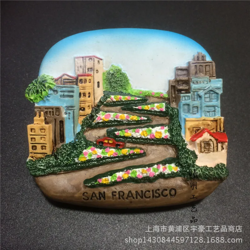 Imán de nevera Golden Gate Bridge San Francisco, recuerdo de la calle de Lombard, nevera de pegatina de EE. UU., regalos de promoción, decoración del hogar
