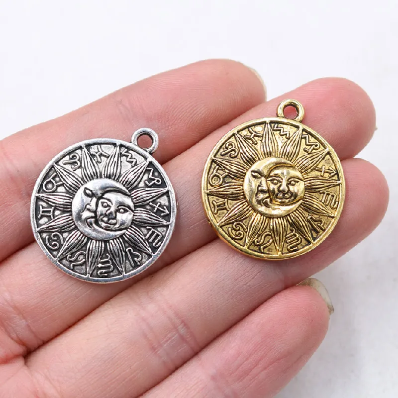 8pcs Astrology Medallion Celestial Charms Moon And Sun Jewellery Pendants DIY Charms For Bracelet Necklace Making 29*25mm A267