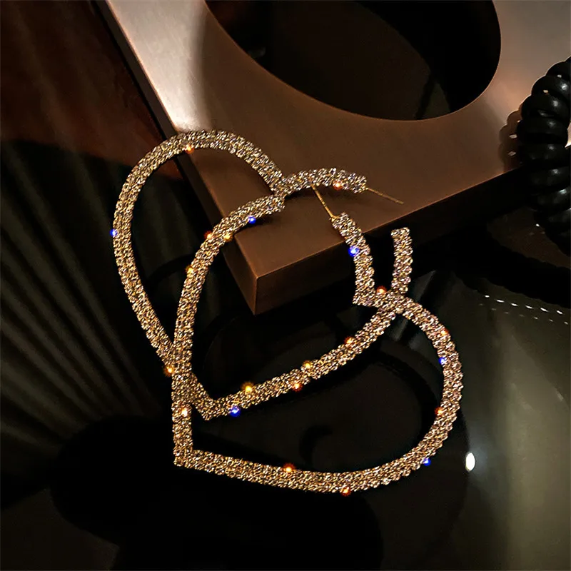 Fyuan moda grande coração de cristal brincos de argola para as mulheres bijoux strass geométricos brincos declaração jóias presentes