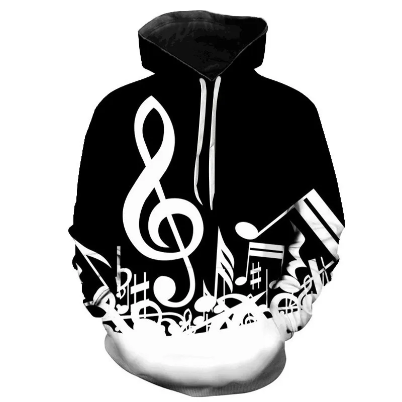 Music Notes 3D Printed Hoodie Popular Hip Hop Music Guitar Pullover Sleeve Men Street Women Throw Hoodie